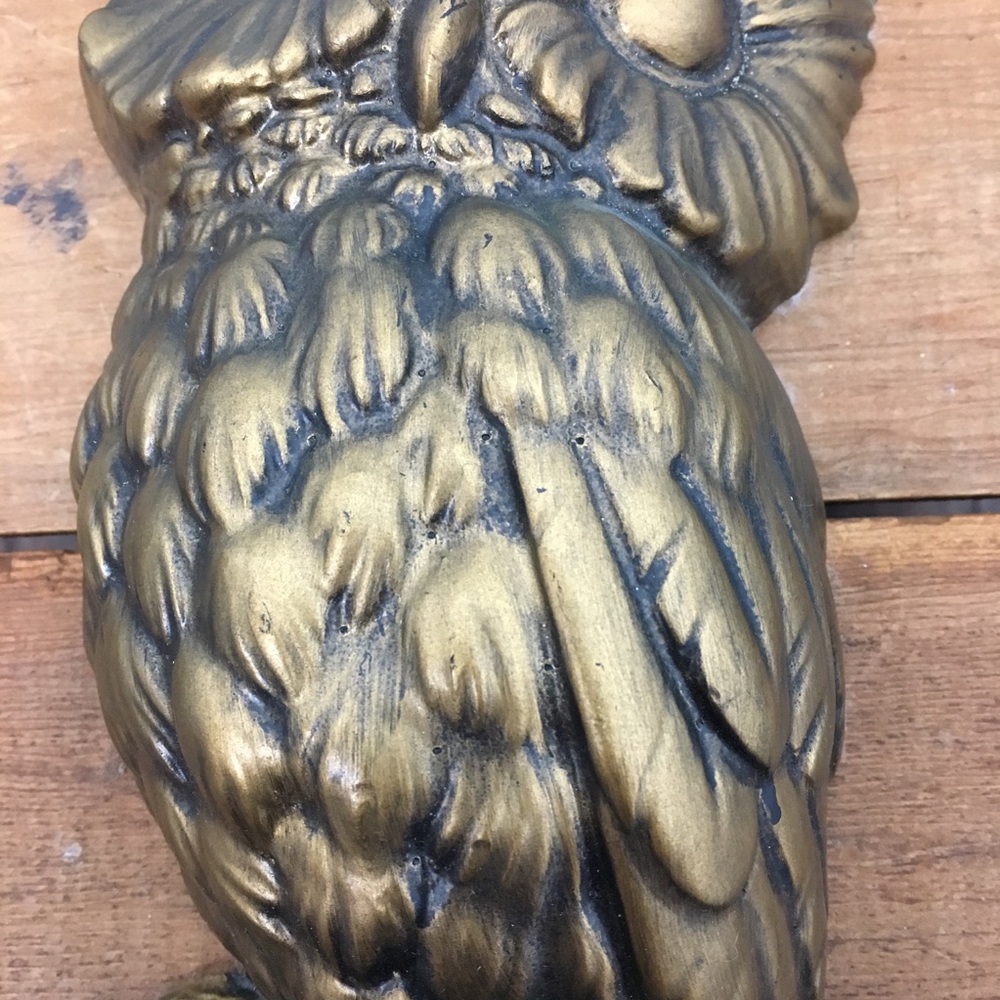 Vintage Plaster Paris Antiqued Gold Metallic Owl Branch Wall Art - Picture 4 of 8